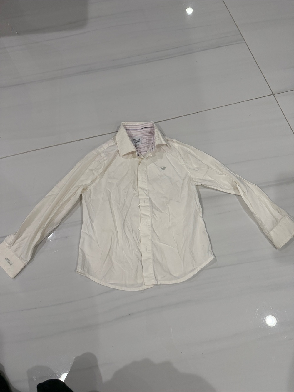 Armani Junior cream Long-Sleeve Dress Shirt with Subtle Logo